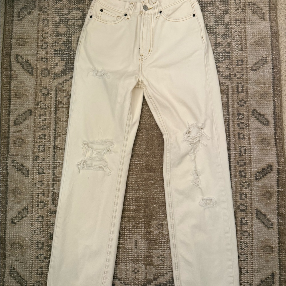 BDG Off-White Jeans with Yellow Stitching